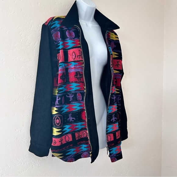 CHICOS Design Vintage 90s Chenille Knit Southwest Aztec Zip Shirt Jacket M/L - Picture 5 of 8